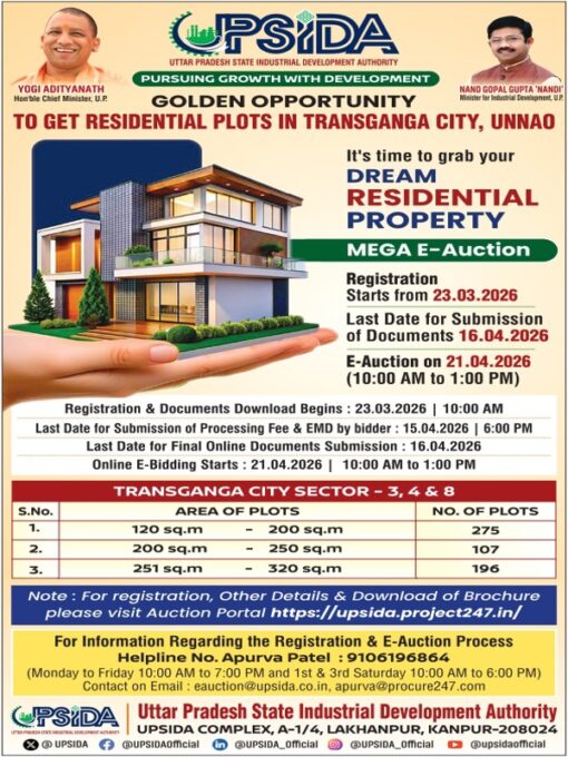 UPSIDA Transganga City Unnao Residential Plots Mega E-Auction 2026